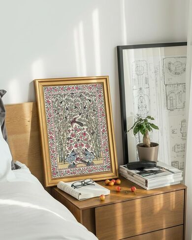 InSimSea 3D Textured Gold Framed Wall Art, Vintage Peacock Bird Pattern Wall Art, Middle Eastern Textile Pattern Paintings Artwork for Living Room Hallway Shelf 12x16 inch in Saudi Arabia