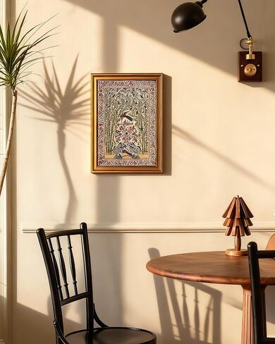 InSimSea 3D Textured Gold Framed Wall Art, Vintage Peacock Bird Pattern Wall Art, Middle Eastern Textile Pattern Paintings Artwork for Living Room Hallway Shelf 12x16 inch in Saudi Arabia