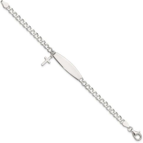 925 Sterling Silver Polished Cross Dangle Curb Chain Identification Bracelet 6" in Kuwait
