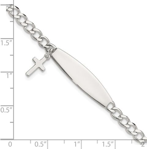 925 Sterling Silver Polished Cross Dangle Curb Chain Identification Bracelet 6" in Kuwait