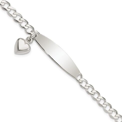 Jewels By Lux Engravable شخصية مخصصة 925 الفضة الاسترليني المصقولة كبح رابط معرف القلب سوار متدلي للنساء طول 7.5 بوصة عرض 4 ملم مع مشبك مخلب جراد البحر in Kuwait