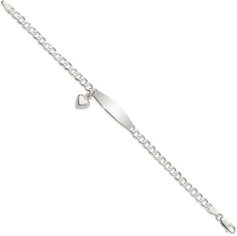 Jewels By Lux Engravable شخصية مخصصة 925 الفضة الاسترليني المصقولة كبح رابط معرف القلب سوار متدلي للنساء طول 7.5 بوصة عرض 4 ملم مع مشبك مخلب جراد البحر in Kuwait