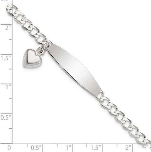 Jewels By Lux Engravable شخصية مخصصة 925 الفضة الاسترليني المصقولة كبح رابط معرف القلب سوار متدلي للنساء طول 7.5 بوصة عرض 4 ملم مع مشبك مخلب جراد البحر in Kuwait
