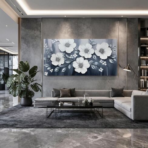 JuhaiArt Flower Wall Art White Wall Decorations Gray Picture Art Large 3D Floral Hand Painted for Bedroom Living Room Office 29" x 59" in Saudi Arabia
