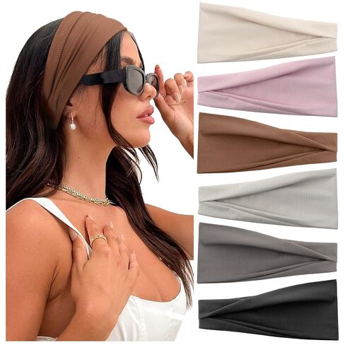 DRESHOW 6 Pack Yoga Sports Headbands for Women Elastic Non-Slip Headbands Running Workout Hair Bands in Saudi Arabia