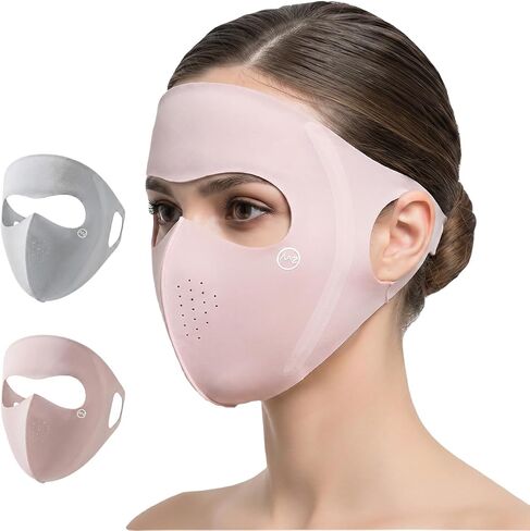 PD UPF 50+ Sun Protection Face Mask for Women, Breathable UV Cooling Ice Silk Full Face Cover, with Ear Loops Facekini in Kuwait