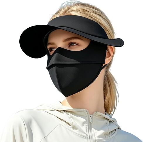 UPF 50+ Sun Hat with Face Mask for Men and Women, Cooling Protective Cap with Face Mask, Full Face Protection for Outdoor Sports, Cycling, Running Black in Saudi Arabia