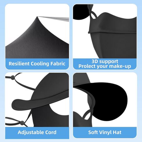 UPF 50+ Sun Hat with Face Mask for Men and Women, Cooling Protective Cap with Face Mask, Full Face Protection for Outdoor Sports, Cycling, Running Black in Saudi Arabia
