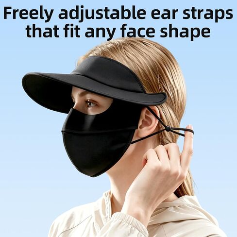 UPF 50+ Sun Hat with Face Mask for Men and Women, Cooling Protective Cap with Face Mask, Full Face Protection for Outdoor Sports, Cycling, Running Black in Saudi Arabia