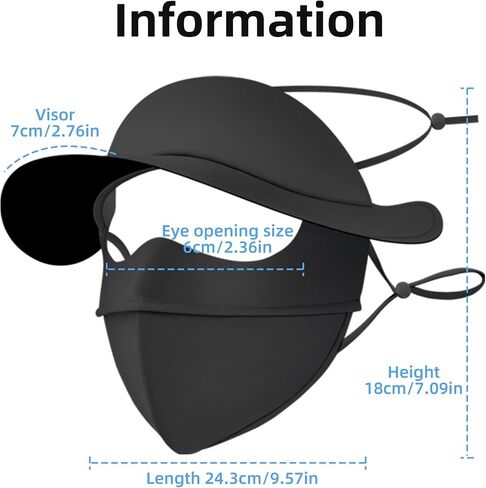 UPF 50+ Sun Hat with Face Mask for Men and Women, Cooling Protective Cap with Face Mask, Full Face Protection for Outdoor Sports, Cycling, Running Black in Saudi Arabia