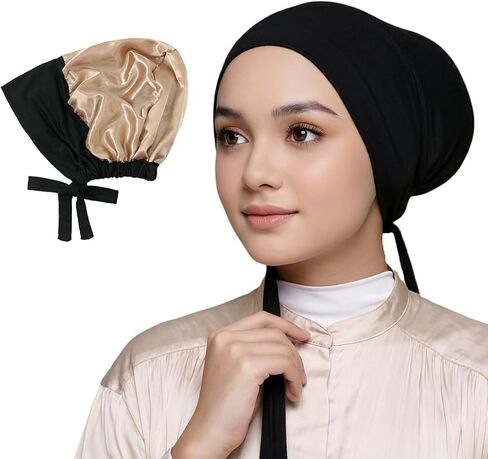 Yeieeo Women's Satin-Lined Tie Closure Hijab Undercap Non Slip,Premium Jersey Muslim Daily Wear Inner Headscarf Cap in Saudi Arabia