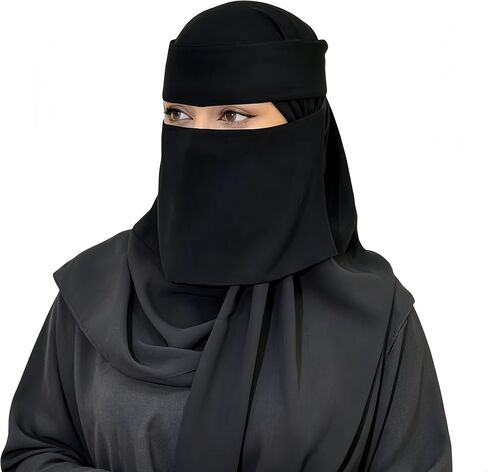Yeieeo Saudi Niqab with Buckram Headband,Black Breathable Mesh Face Veil, Adjustable Tie,Muslim Modest Wear for Women in Saudi Arabia