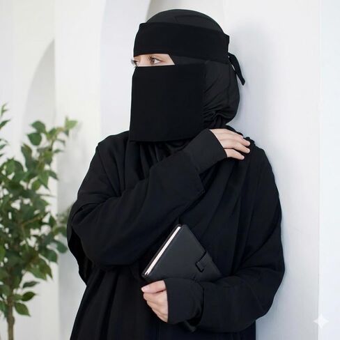 Yeieeo Saudi Niqab with Buckram Headband,Black Breathable Mesh Face Veil, Adjustable Tie,Muslim Modest Wear for Women in Saudi Arabia