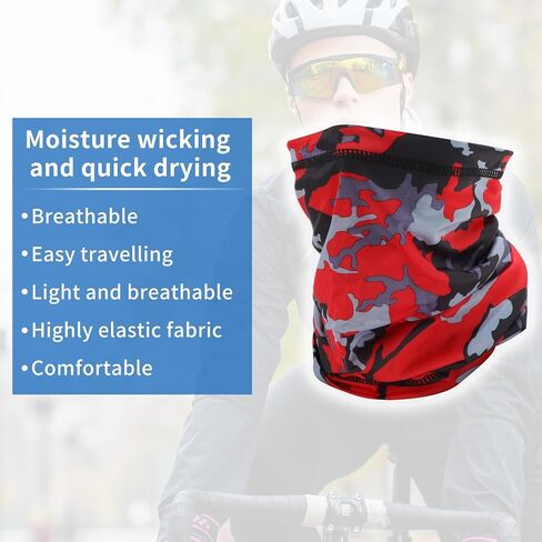 HAZEX Cooling Neck Gaiter, Face Mask, Scarf, Windproof UV Protective Mask for Outdoor Skiing, Motorcycling, Running, Cycling, Camouflage Red in Kuwait