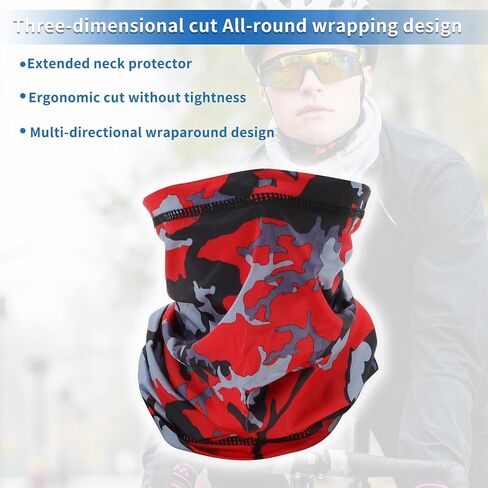 HAZEX Cooling Neck Gaiter, Face Mask, Scarf, Windproof UV Protective Mask for Outdoor Skiing, Motorcycling, Running, Cycling, Camouflage Red in Kuwait