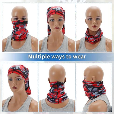 HAZEX Cooling Neck Gaiter, Face Mask, Scarf, Windproof UV Protective Mask for Outdoor Skiing, Motorcycling, Running, Cycling, Camouflage Red in Kuwait