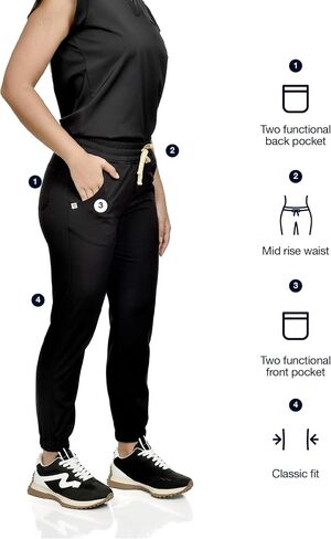 CINQO | Women’s Scrub Bottoms Jogger Scrub Pants, Mid-Rise Waist, 4 Pockets, Athletic Fit, Professional Medical Uniform in Saudi Arabia