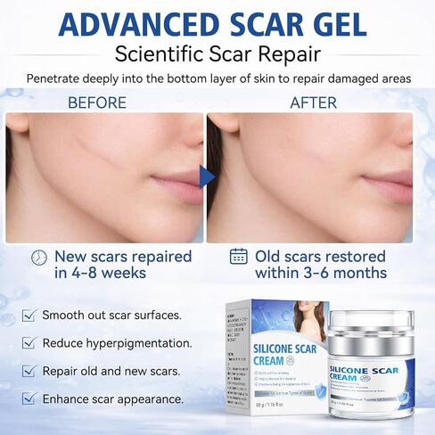 Scar Cream - Advanced Silicone Scar Gel, Professional Scar Removal Cream for Surgical Scars, C-Section, Stretch Marks, Acne, Injury, Burns, Keloids, Old and New Scars (1.76 fl oz) in Kuwait