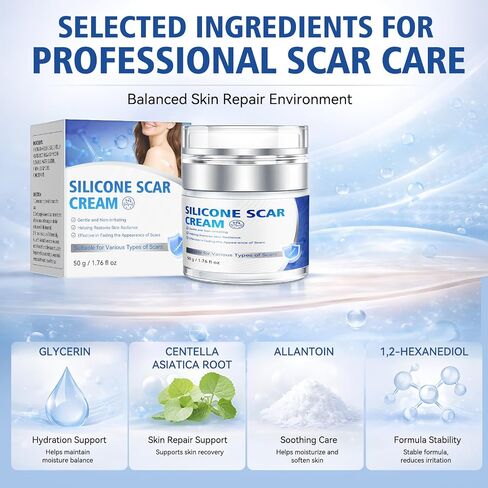 Scar Cream - Advanced Silicone Scar Gel, Professional Scar Removal Cream for Surgical Scars, C-Section, Stretch Marks, Acne, Injury, Burns, Keloids, Old and New Scars (1.76 fl oz) in Kuwait