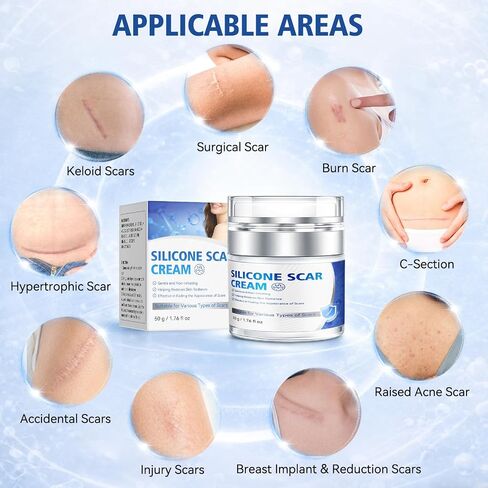 Scar Cream - Advanced Silicone Scar Gel, Professional Scar Removal Cream for Surgical Scars, C-Section, Stretch Marks, Acne, Injury, Burns, Keloids, Old and New Scars (1.76 fl oz) in Kuwait