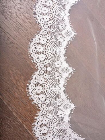 Mantilla Veils Floral Lace Edge Wedding Bridal Veil Fingertip Length for Brides in Saudi Arabia