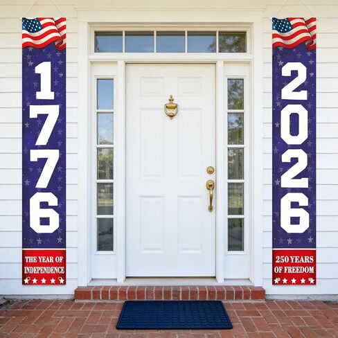 4th of July Patriotic Porch Banners Decorations for Independence Day, 1776 2026 Hanging Door Sign 250th Anniversary USA Decor 71x11 Inches Banner Flags Home Front Wall Fence Outdoor Indoor, 2 Pack in Saudi Arabia