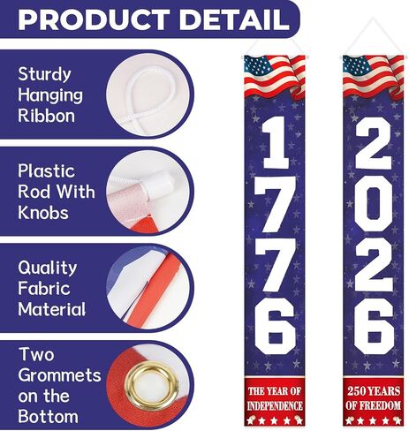 4th of July Patriotic Porch Banners Decorations for Independence Day, 1776 2026 Hanging Door Sign 250th Anniversary USA Decor 71x11 Inches Banner Flags Home Front Wall Fence Outdoor Indoor, 2 Pack in Saudi Arabia