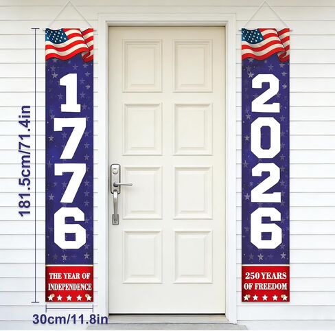 4th of July Patriotic Porch Banners Decorations for Independence Day, 1776 2026 Hanging Door Sign 250th Anniversary USA Decor 71x11 Inches Banner Flags Home Front Wall Fence Outdoor Indoor, 2 Pack in Saudi Arabia