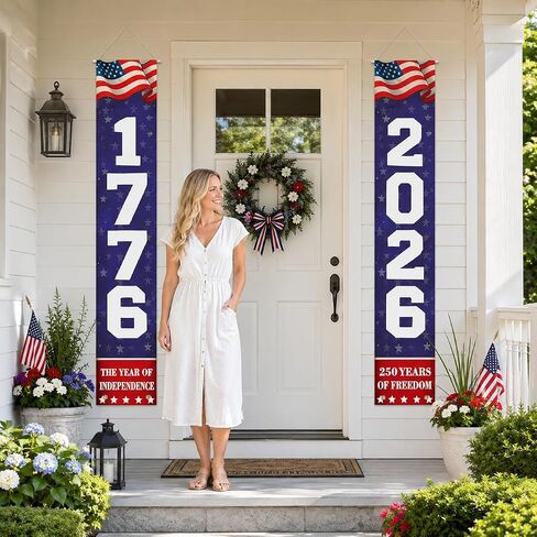 4th of July Patriotic Porch Banners Decorations for Independence Day, 1776 2026 Hanging Door Sign 250th Anniversary USA Decor 71x11 Inches Banner Flags Home Front Wall Fence Outdoor Indoor, 2 Pack in Saudi Arabia