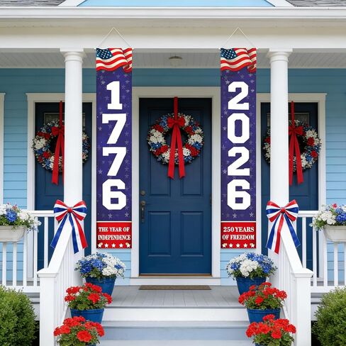 4th of July Patriotic Porch Banners Decorations for Independence Day, 1776 2026 Hanging Door Sign 250th Anniversary USA Decor 71x11 Inches Banner Flags Home Front Wall Fence Outdoor Indoor, 2 Pack in Saudi Arabia