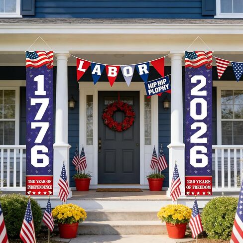 4th of July Patriotic Porch Banners Decorations for Independence Day, 1776 2026 Hanging Door Sign 250th Anniversary USA Decor 71x11 Inches Banner Flags Home Front Wall Fence Outdoor Indoor, 2 Pack in Saudi Arabia