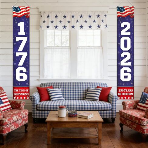 4th of July Patriotic Porch Banners Decorations for Independence Day, 1776 2026 Hanging Door Sign 250th Anniversary USA Decor 71x11 Inches Banner Flags Home Front Wall Fence Outdoor Indoor, 2 Pack in Saudi Arabia