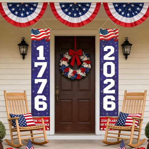 4th of July Patriotic Porch Banners Decorations for Independence Day, 1776 2026 Hanging Door Sign 250th Anniversary USA Decor 71x11 Inches Banner Flags Home Front Wall Fence Outdoor Indoor, 2 Pack in Saudi Arabia