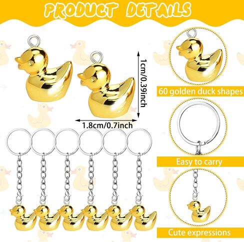 Suncalla 60 Pcs Mini Resin Duck Keychains Bulk Golden Tiny Ducks Keychain Self Assembled Pendant for Birthday Party Favors(Duck) in Kuwait