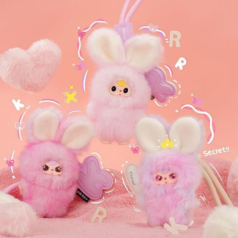 Baby Three Super Mini Bunny Series Cute Plush keychain Blind Box (1 of 28 Possible Styles) Baby Three Key Ring Collectible Birthday Gifts (1Pc Blind Box) in Saudi Arabia
