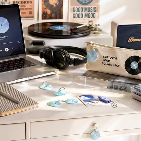 LOGOFUN 30PCS Mini CD Keychain Laser Retro Vinyl Record Pendant Album Style Key Ring for Music Lovers Presents Party Decorations - Blue in Kuwait
