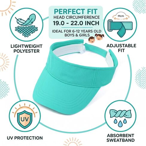 Kids Sun Visors Hats Bulk, Neon Softball Golf Summer Beach Sport Sun Hats for 6-12 Yrs Old Boy Girls in Saudi Arabia