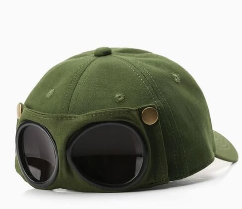 Korean Style Aviator Sunglasses Baseball Cap for Men, Trendy Pilot Hat with Built-in Glasses, Streetwear Adjustable Sun Hat for Spring Summer Green in Saudi Arabia