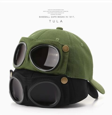 Korean Style Aviator Sunglasses Baseball Cap for Men, Trendy Pilot Hat with Built-in Glasses, Streetwear Adjustable Sun Hat for Spring Summer Green in Saudi Arabia