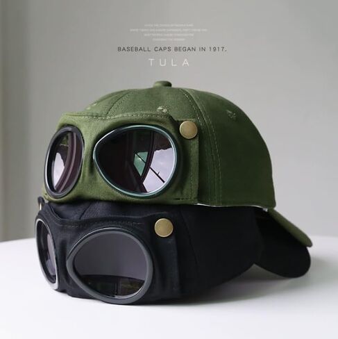 Korean Style Aviator Sunglasses Baseball Cap for Men, Trendy Pilot Hat with Built-in Glasses, Streetwear Adjustable Sun Hat for Spring Summer Green in Saudi Arabia