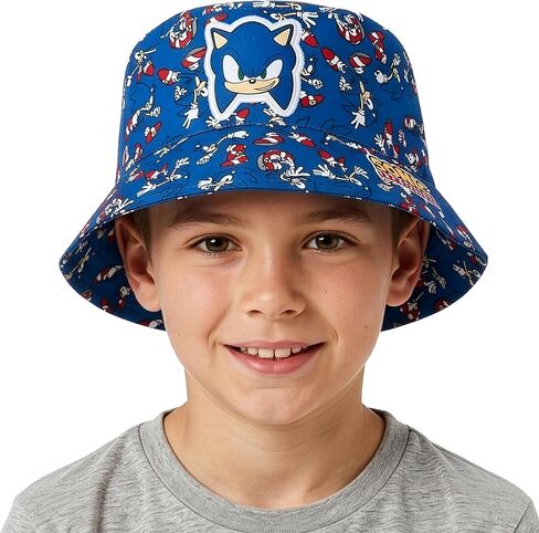 Sonic The Hedgehog Boys Bucket Hat, All Over Print Summer Cap, Sonic Hat for Summer, Boys' Hats & Caps, Blue, One Size in Kuwait