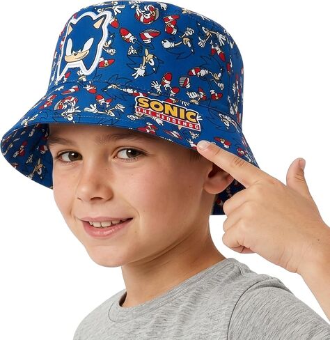 Sonic The Hedgehog Boys Bucket Hat, All Over Print Summer Cap, Sonic Hat for Summer, Boys' Hats & Caps, Blue, One Size in Kuwait
