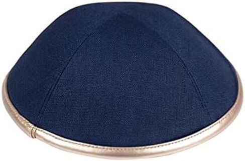iKippah Yarmulke Jewish Kippah for Kids - Navy with Rose Gold Leather Rim Designed Linen Skull Cap Yarmulka for Boys - 4 Parts, Size 2 in Saudi Arabia