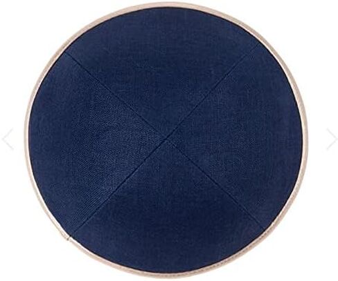 iKippah Yarmulke Jewish Kippah for Kids - Navy with Rose Gold Leather Rim Designed Linen Skull Cap Yarmulka for Boys - 4 Parts, Size 2 in Saudi Arabia