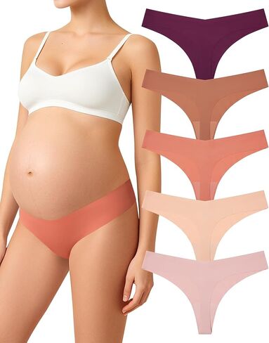 LEVAO Maternity Thongs for Women V-cut Seamless Underwear No Show Soft Pregnancy Panties Breathable Women Thong 5 Pack (S–XL) in Kuwait