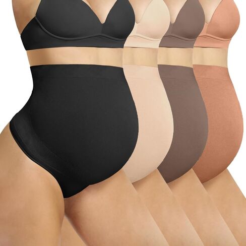 Maternity Shapewear Thong Underwear for Pregnant Women - Seamless Over Belly Support Panties 4 Pack in Saudi Arabia