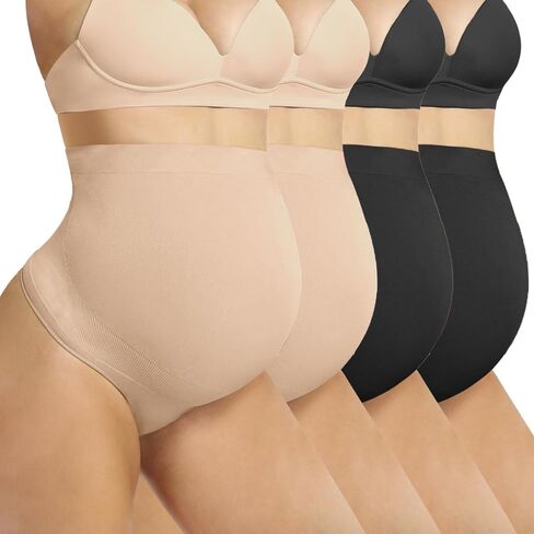 Maternity Shapewear Thong Underwear for Pregnant Women - Seamless Over Belly Support Panties 4 Pack in Saudi Arabia