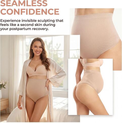 Maternity Shapewear Thong Underwear for Pregnant Women - Seamless Over Belly Support Panties 4 Pack in Saudi Arabia