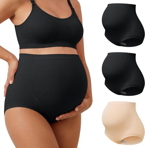 OUGES Women’s Modal 3 Pack Seamless Maternity Underwear Over Belly Stretchy High Waist Soft Pregnancy Postpartum Panties in Kuwait