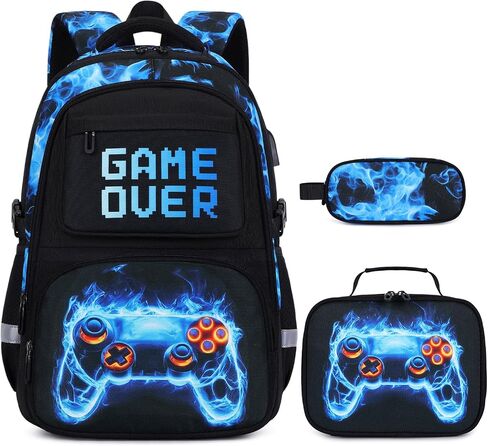 3PCS School Backpack for Boys, Cool Gamer Boys Backpack with Lunch Box and Pencil Case for Kids Kindergarten Teens Elementary Middle School Bag with Convenient Charging Port,Gaming Bookbag Waterproof in Saudi Arabia
